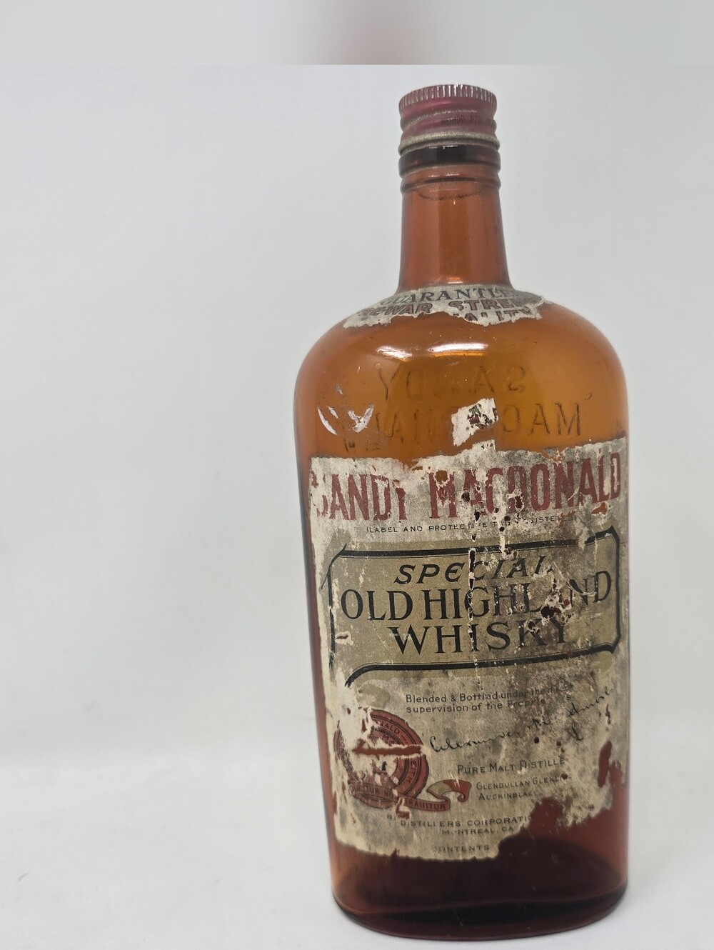 Vintage Sandy Macdonald Special Old Whiskey Liquor Bottle Amber 50s 60s